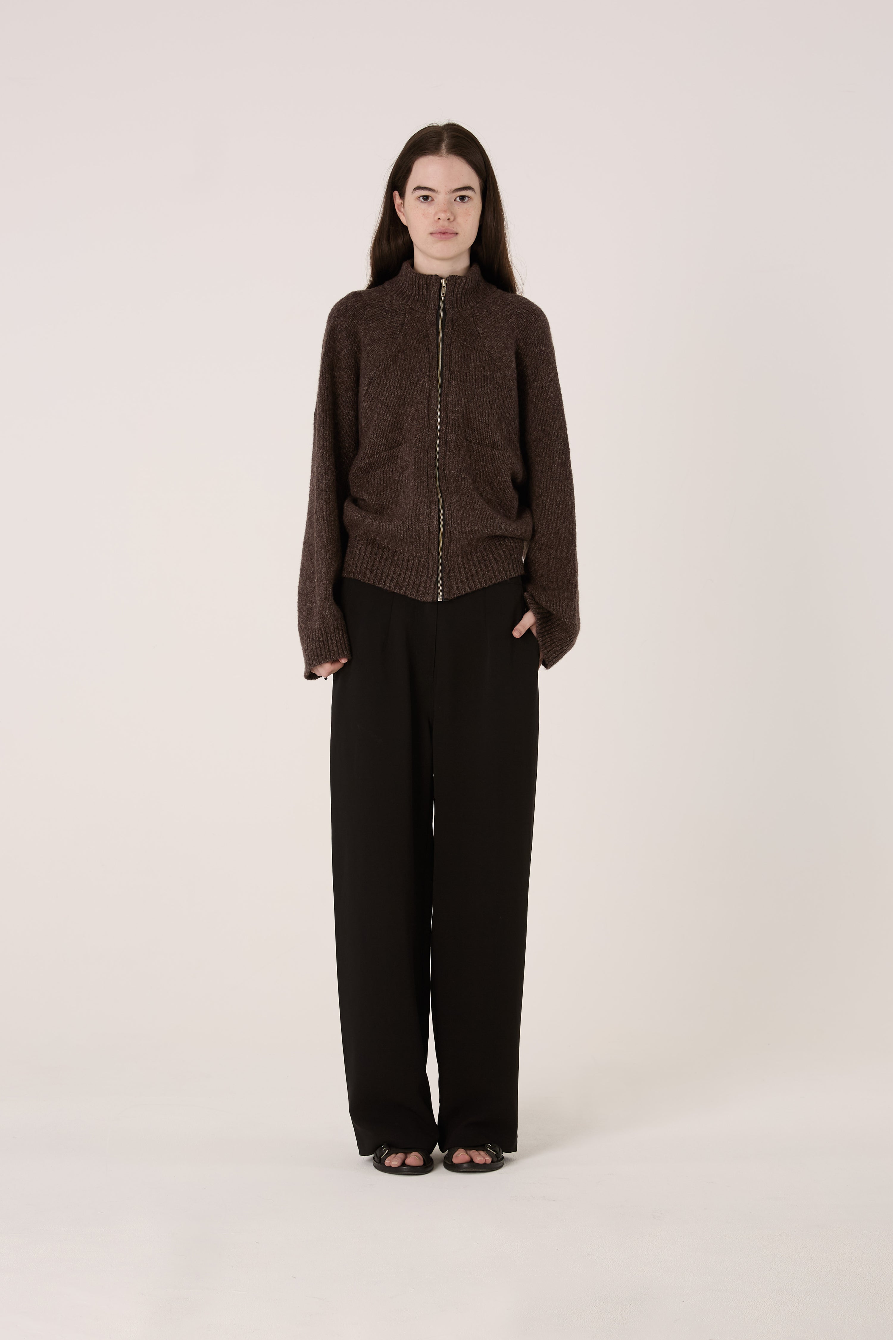 Brown Zip Knit