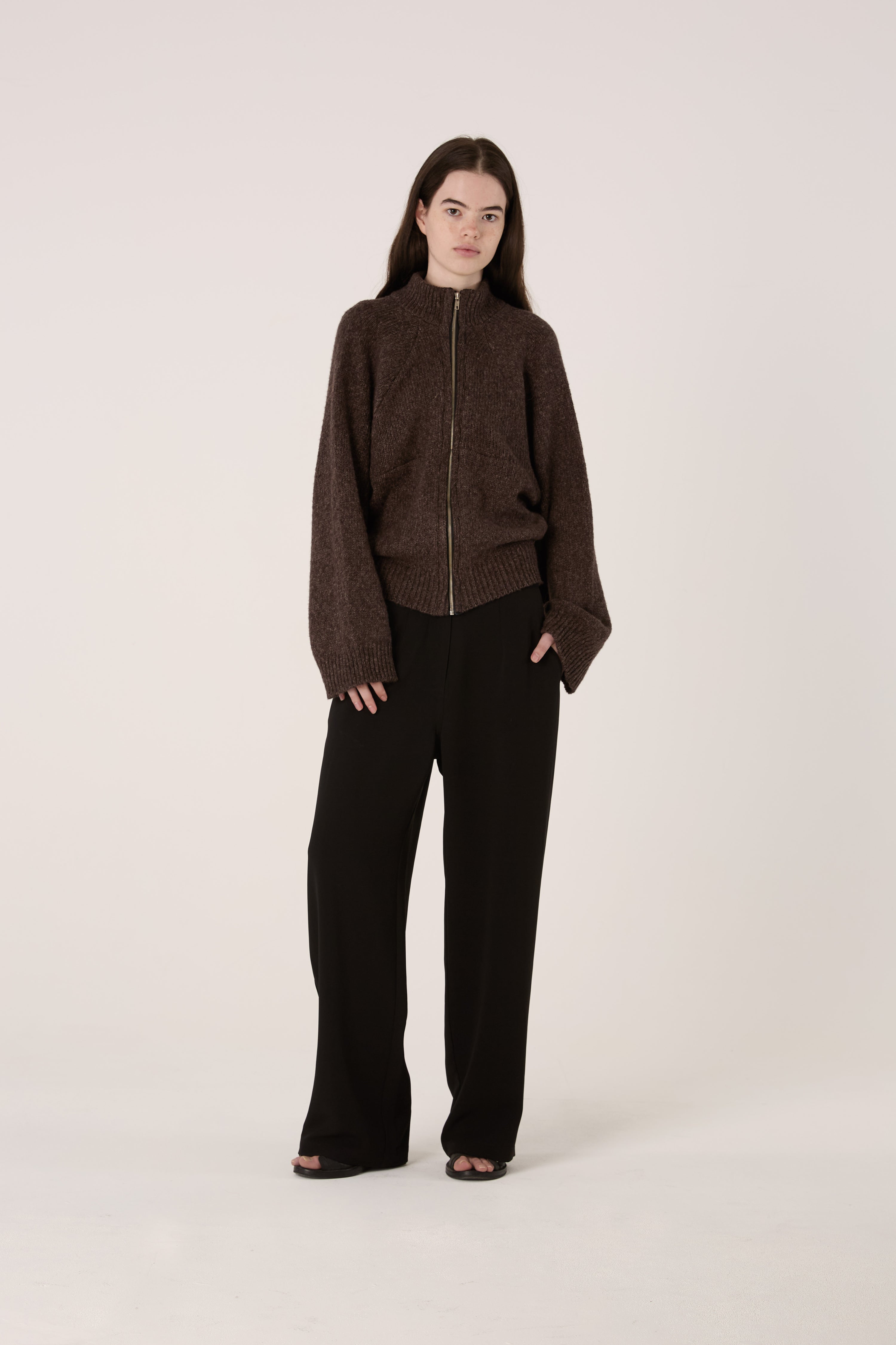Brown Zip Knit