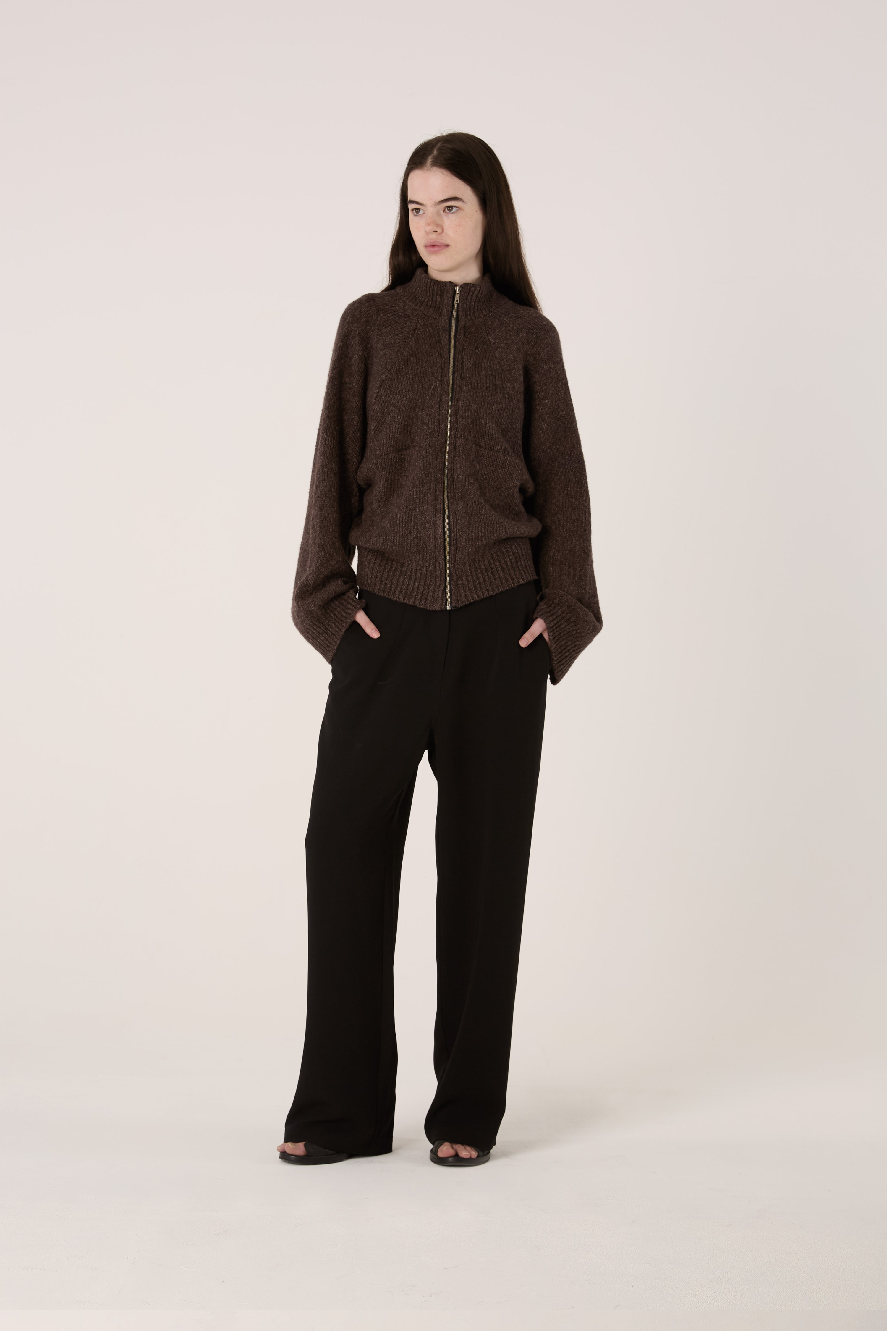 Brown Zip Knit